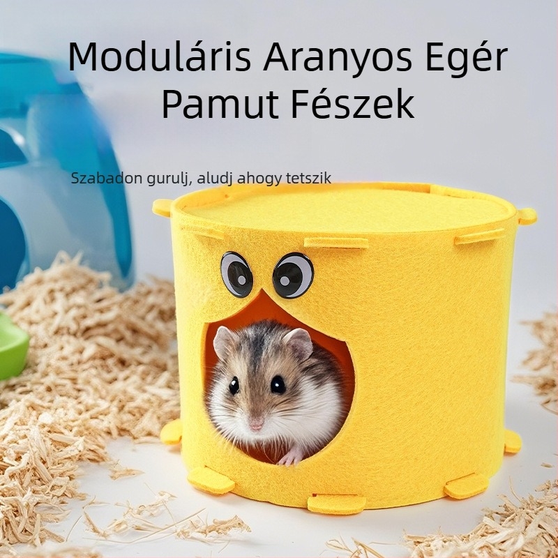 Filcből készült hörcsög odú alagúttal és fatörzs-formájú rejtekhellyel kisállatok számára