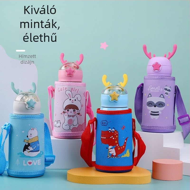 Aranyos hordozható bőr pohárvédő vállpánttal, szigetelt pohárvédő víz- és teás poharakhoz, diákoknak és gyerekeknek