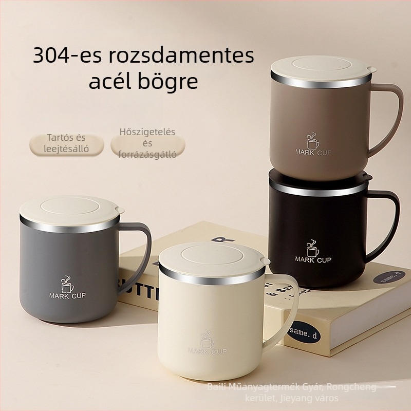 304 rozsdamentes acélból készült bögre fedővel, hőszigetelt kávés bögre, férfiak és nők számára, otthonra és irodába