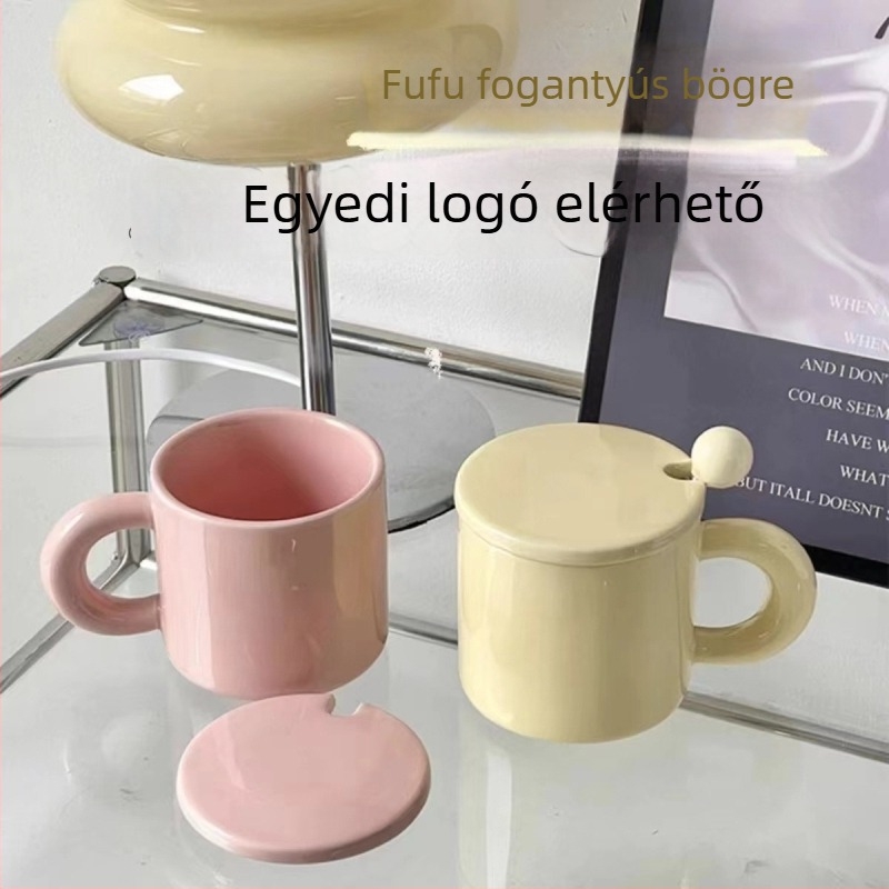 Milk Fufu kerámia pár bögrével fedővel és kanállal – kávéhoz és teához, otthonra és az irodába