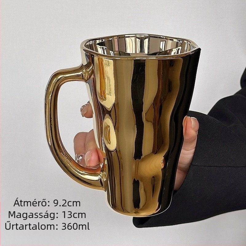 Üveg bögre ezüst szalaggal a fogantyún, minimalist design, különleges stílus, tejhez, kávéhoz vagy vízhez.