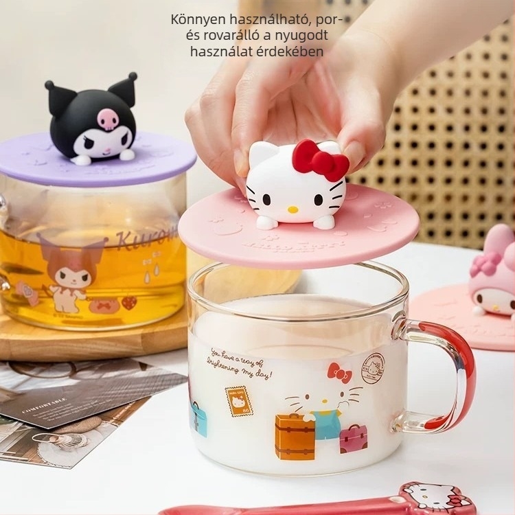 Sanrio Hello Kitty élelmiszer-minőségű szilikon pohárfedél, universális, kör alakú, aranyos dizájnnal