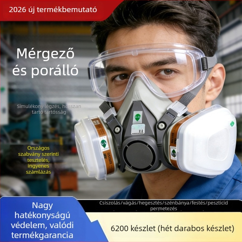 6200 gázmaszk permetező festéshez, felújításhoz és csiszoláshoz — por elleni védelem, növényvédőszerek és vegyi anyagok elleni védelem