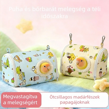 Hordozható papagáj utazóketrec meleg pamutfészekkel, szélvédett külső szállító kisállatok számára