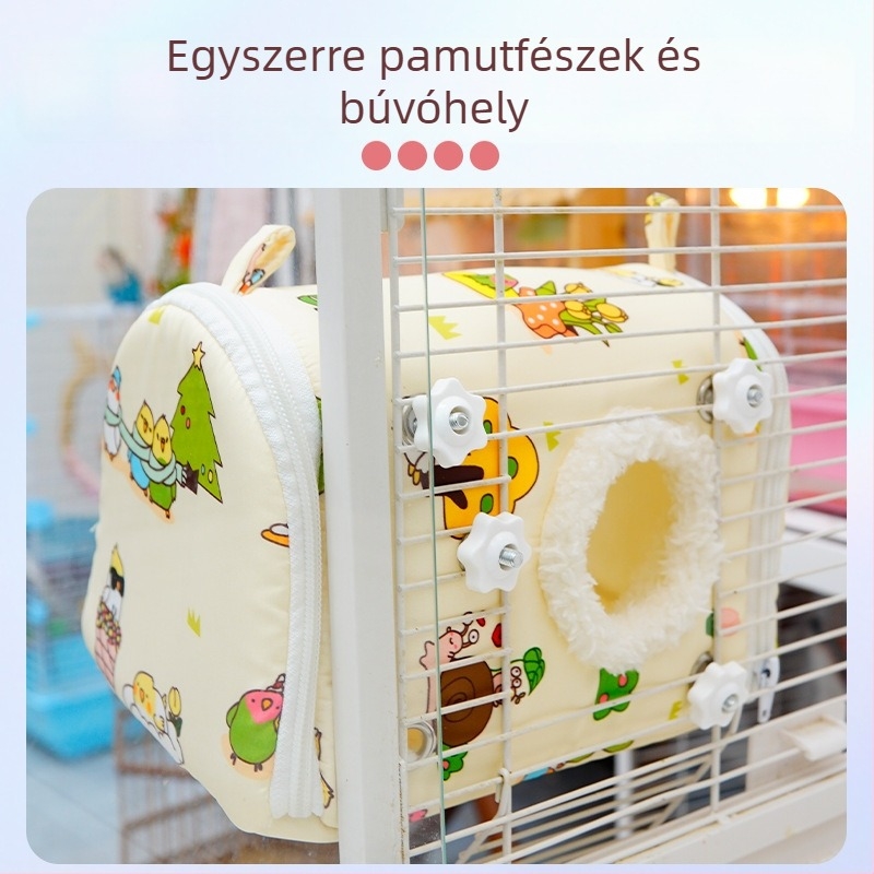 Hordozható papagáj utazóketrec meleg pamutfészekkel, szélvédett külső szállító kisállatok számára