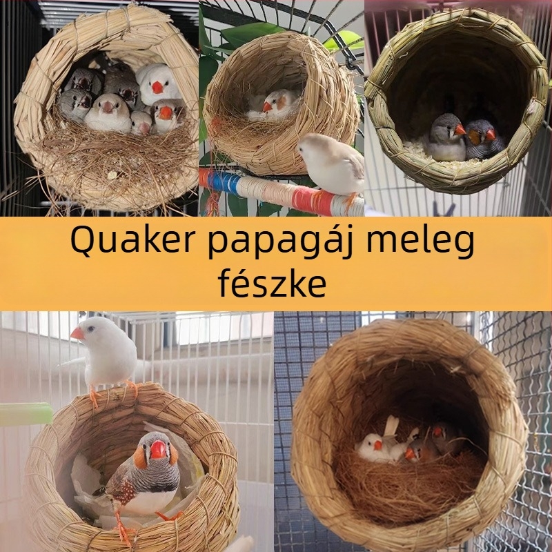 Gyöngy madárfészek – meleg fűből készült fészek télre, színes kiegészítők a kalitkához
