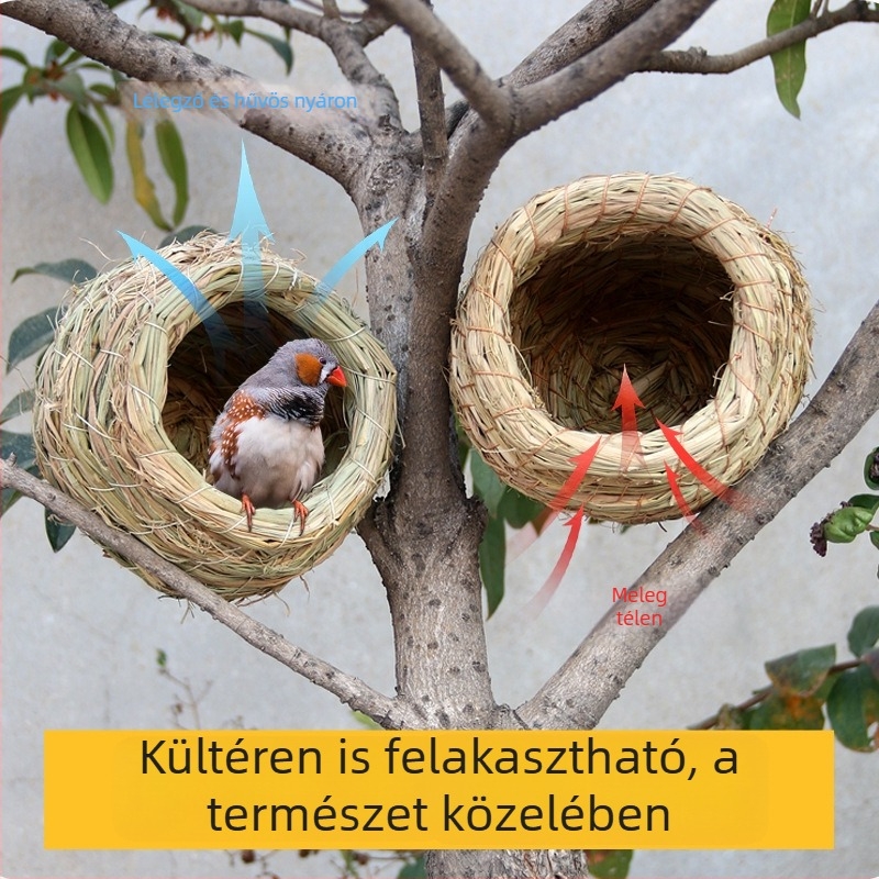 Gyöngy madárfészek – meleg fűből készült fészek télre, színes kiegészítők a kalitkához