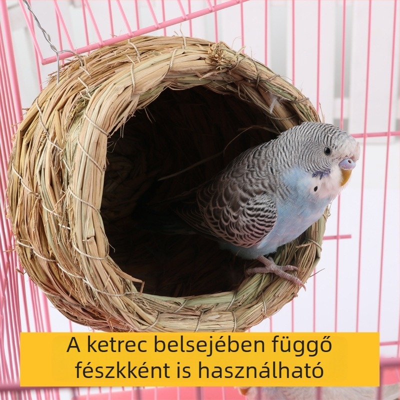 Gyöngy madárfészek – meleg fűből készült fészek télre, színes kiegészítők a kalitkához