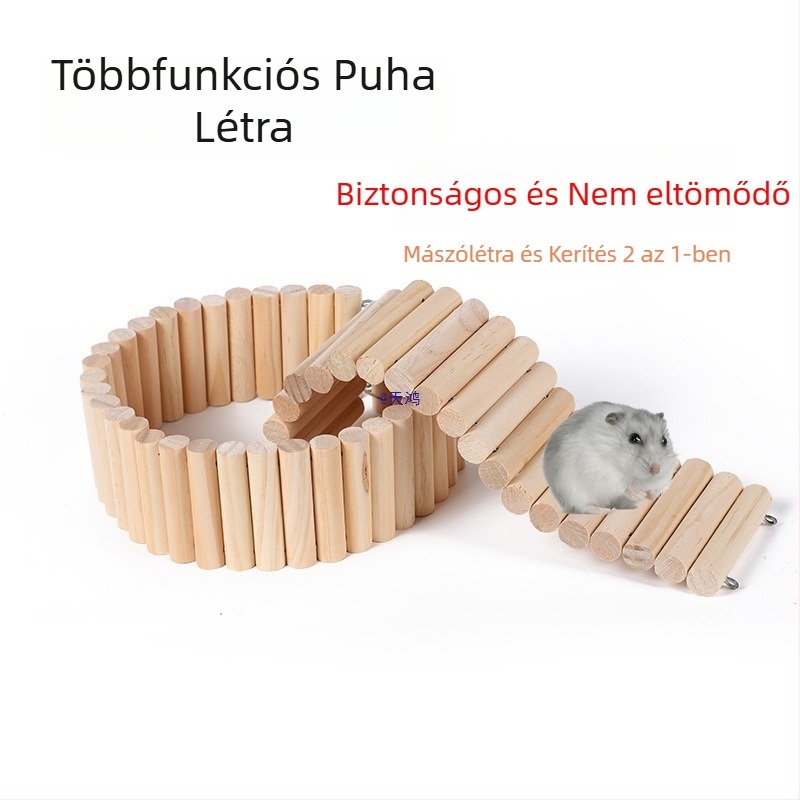 Hamster játék készlet: mászólétra, kerítés, ívelt híd és függőhíd fenyőfából — ketrecdísz és elválasztó kiegészítők