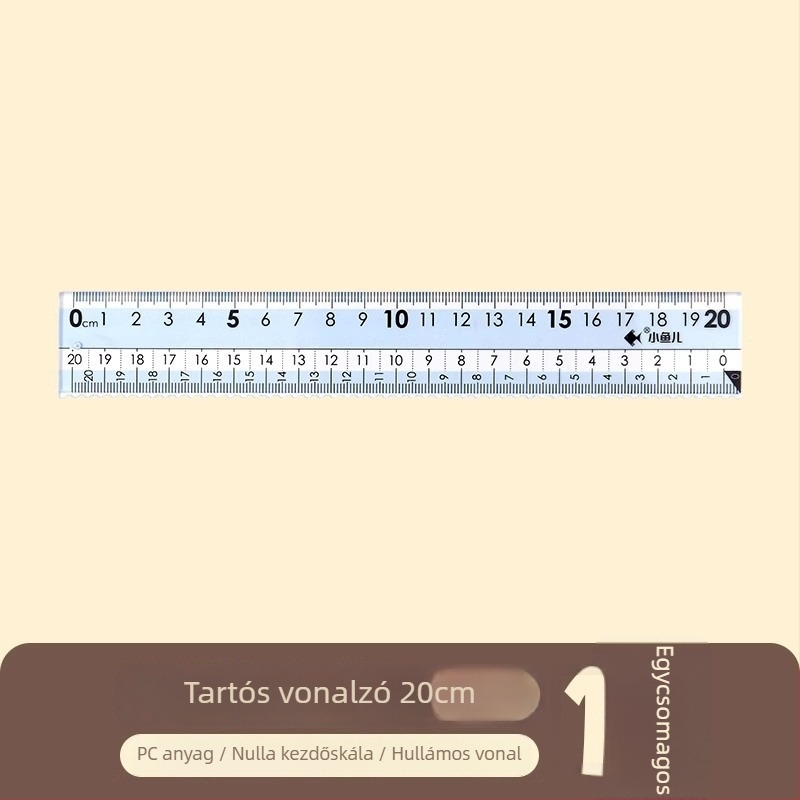 Átlátszó, 20 cm-es műanyag vonalzó nagy számokkal, masszív kivitelben — négy részes készlet hullámvonalakkal általános iskolások számára
