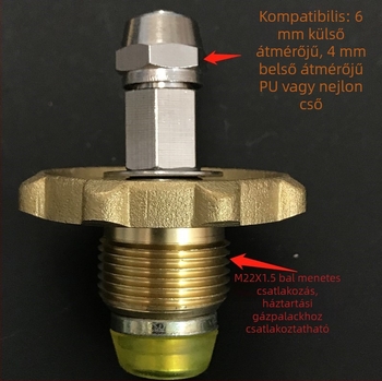 Folyékonygáz-tartály csatlakozó, töltő szelep, híd adapter bután- és propán-gázhoz, 8×5 és 6×4 csövek