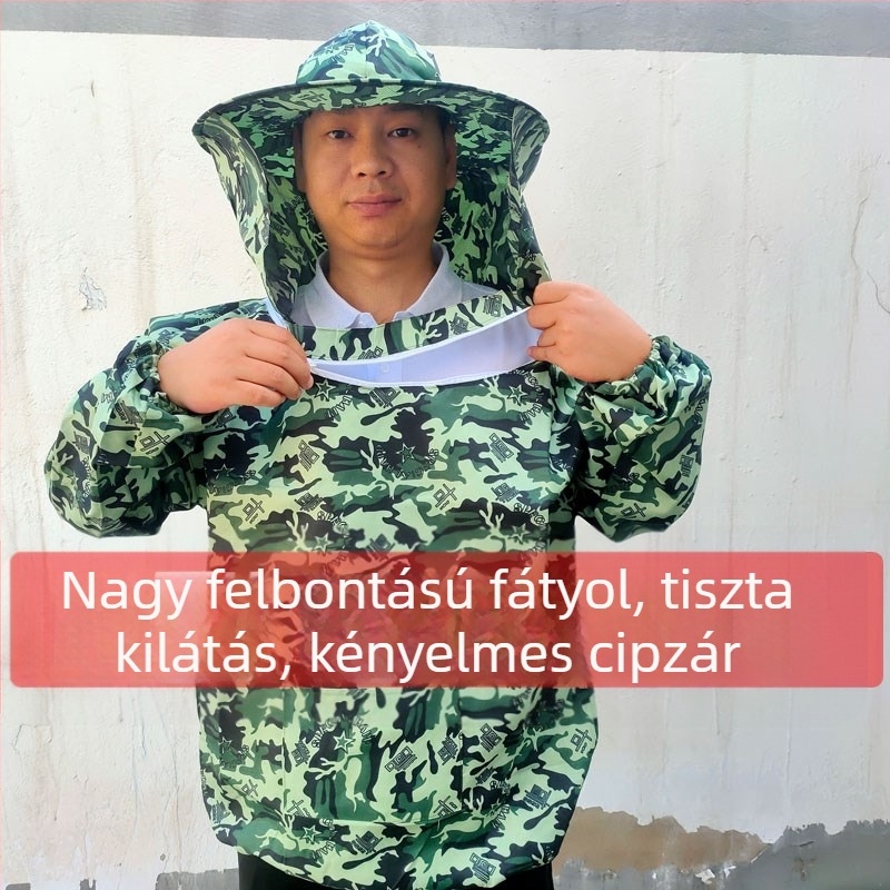 Szellőző teljes méhészeti védőruha készlet, légáteresztő féltestes védőruha kamuflázzal, méhész sapka és eszközök