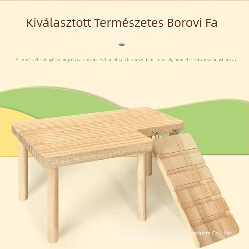 Fából készült hörcsög platform két szintes tájasztallal, lépcsőkkel és rejtekhellyel aranyhörcsögöknek