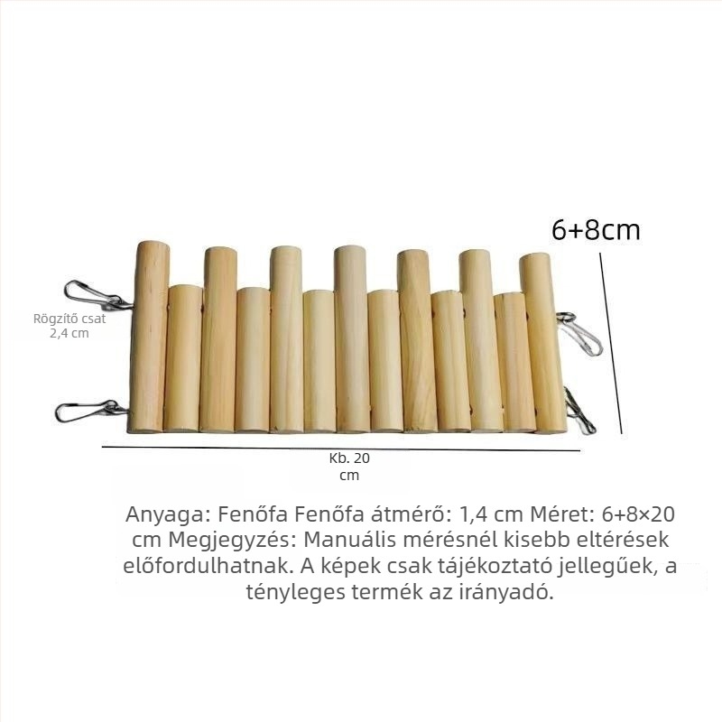 Fából készült hörcsögjáték készlet: hosszú mászó létra, kerítés, hinta, íves mászóút és fahíd – sokoldalú stimuláció