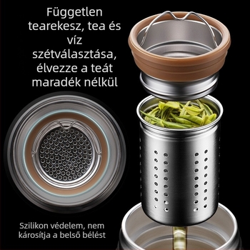 Kiemelkedő minőségű szigetelt pohár kerámia belsővel és tea–víz szétválasztási funkcióval, 316 rozsdamentes acélból, üzleti ajándék