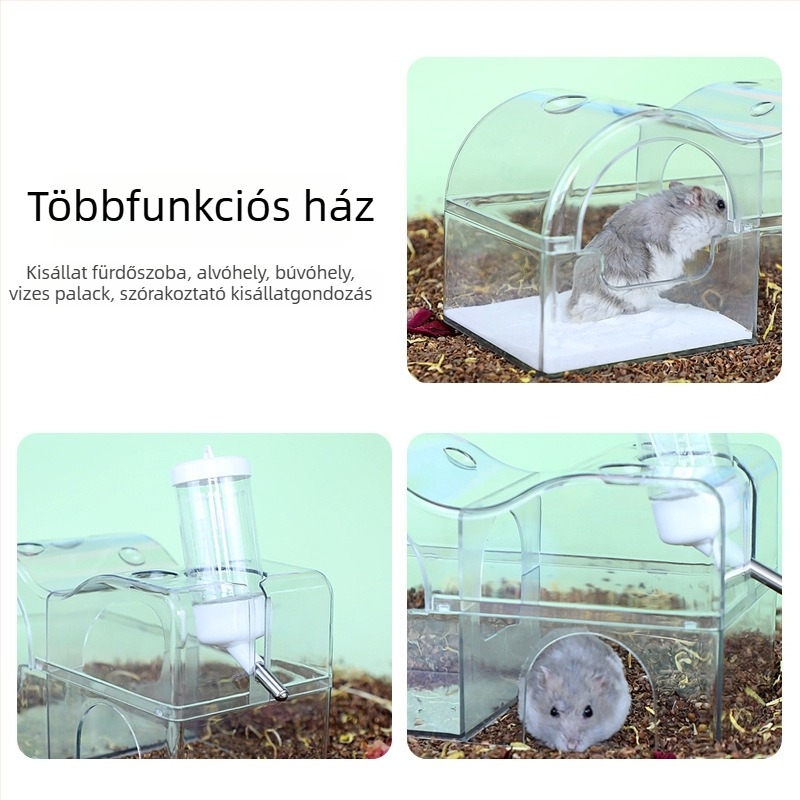 Hörcsögfészek több helyiséggel, labirintus-játék, fa ház