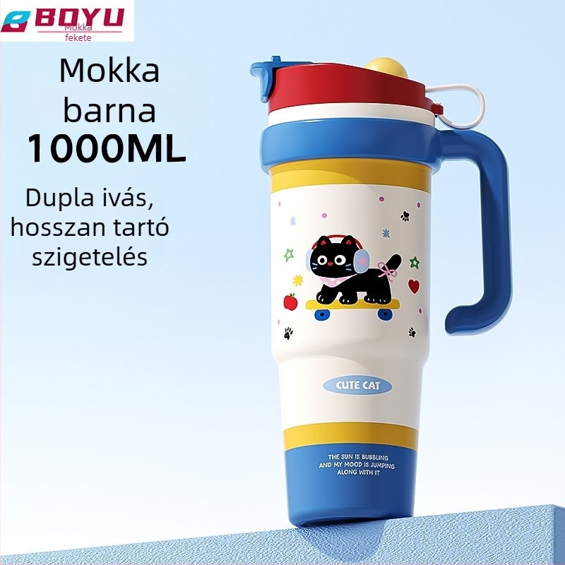 316 rozsdamentes acél termosz pohár, nagy kapacitású, vákuumos szigetelés, hordozható fogantyúval