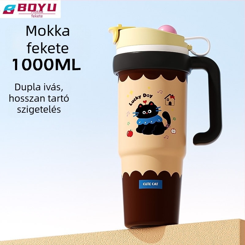 316 rozsdamentes acél termosz pohár, nagy kapacitású, vákuumos szigetelés, hordozható fogantyúval