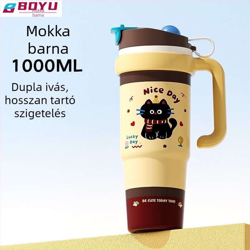 316 rozsdamentes acél termosz pohár, nagy kapacitású, vákuumos szigetelés, hordozható fogantyúval