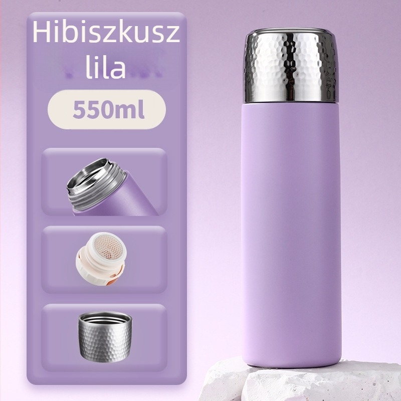 316 rozsdamentes acél teás pohár texturált fedéllel, tea-víz szétválasztás és vákuum-szigetelés, üzleti ajándék