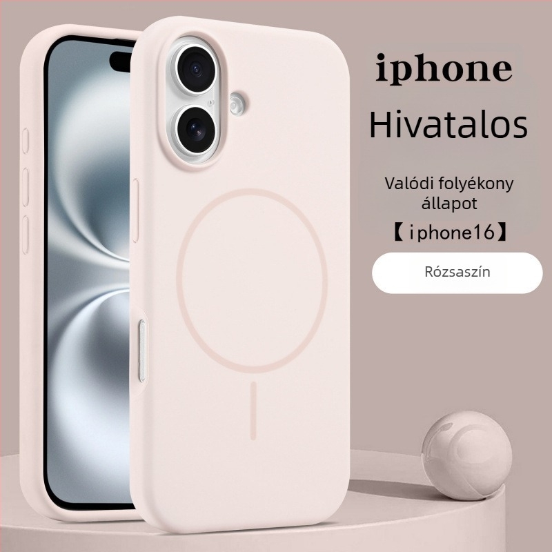 Folyékony szilikon tok iPhone 17 Pro-hoz mágneses gyűrűvel – bőrbarát tapintású, védőtok
