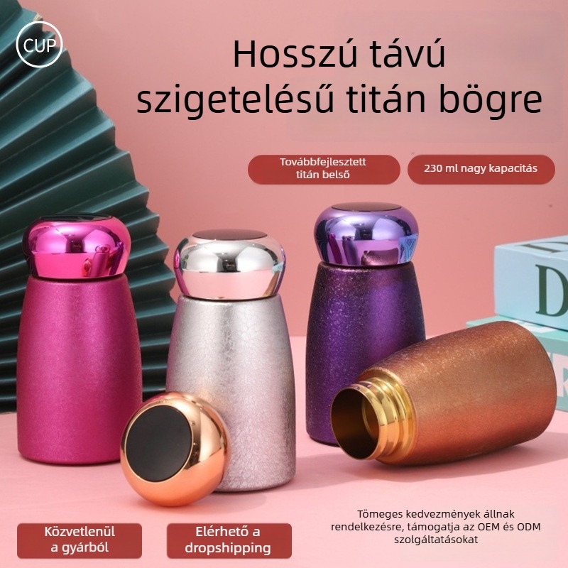 Mini bögre titán bevonattal, gomba alakú, minimalist intelligens hőmérséklet-érzékelő, hordozható kettős falú vákuum termosz