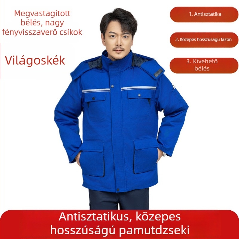 Téli antistatikus pamut munkaruházati kabát kivehető dupla béléses belsőrésszel, meleg védőruha gyárak számára