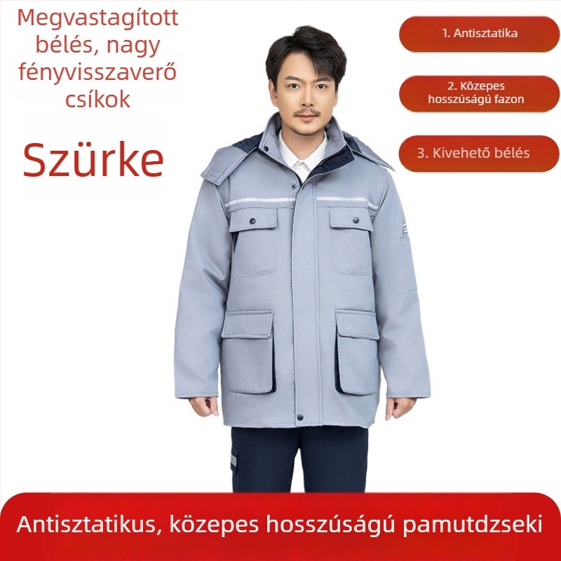 Téli antistatikus pamut munkaruházati kabát kivehető dupla béléses belsőrésszel, meleg védőruha gyárak számára