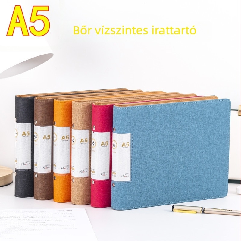 Az A5-ös bőr horizontális 6 gyűrűs irattartó, dokumentumok tárolására, adatok szervezője
