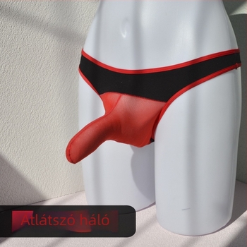 Férfi átlátszó hálós tangabugyi, lélegző, alacsony derekú, pamut bélés