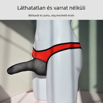Férfi átlátszó hálós tangabugyi, lélegző, alacsony derekú, pamut bélés