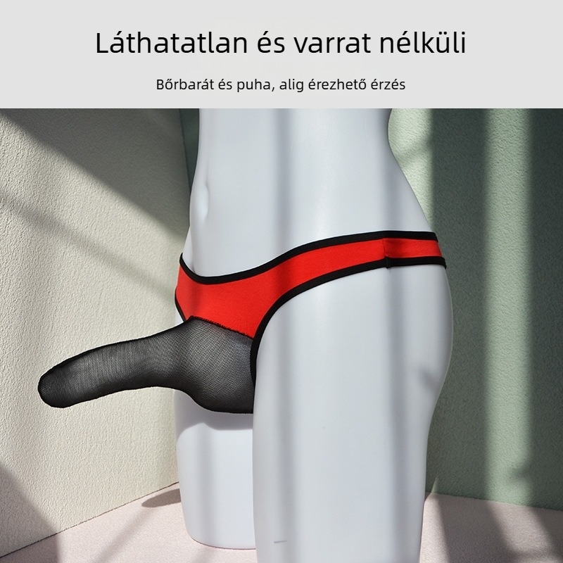 Férfi átlátszó hálós tangabugyi, lélegző, alacsony derekú, pamut bélés