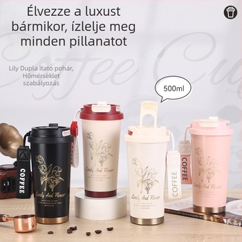 Dupla falú vákuum rozsdamentes acél autópohár, hordozható pánttal, irodai és szabadidős használatra