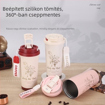 Dupla falú vákuum rozsdamentes acél autópohár, hordozható pánttal, irodai és szabadidős használatra
