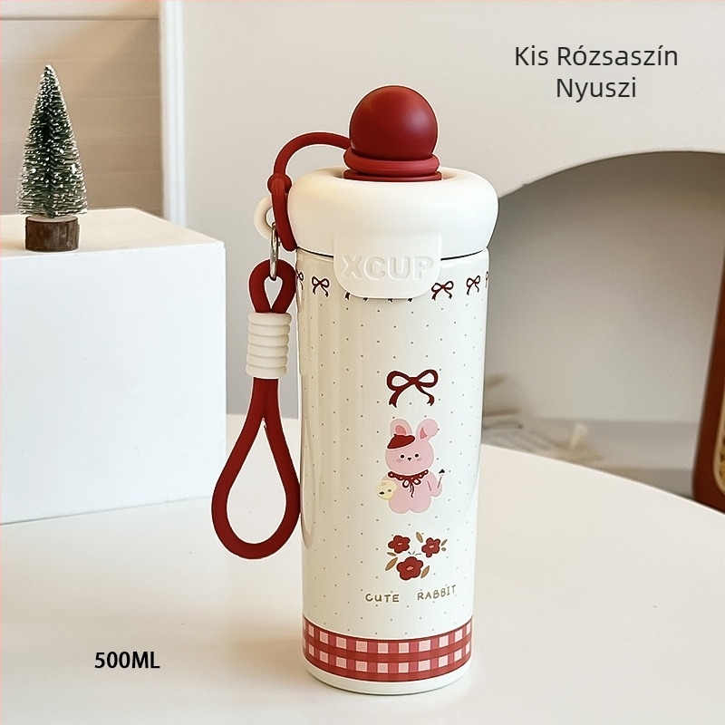 316 rozsdamentes acél termosz pohár vállpánttal, nagy kapacitású autós pohár szívószállal, elegáns vizes palack
