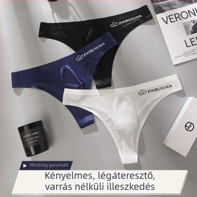 Férfi jégselyem vékony, átlátszó tangabugyi betűkkel, alacsony derekú