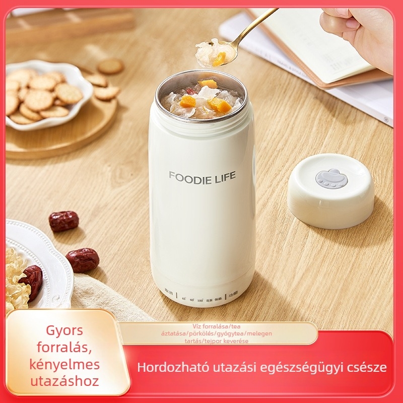 Elektromos forróvíz csésze irodába, kompakt, többfunkciós, hordozható utazó melegítő, szigetelt pohár, ajándékcsomag