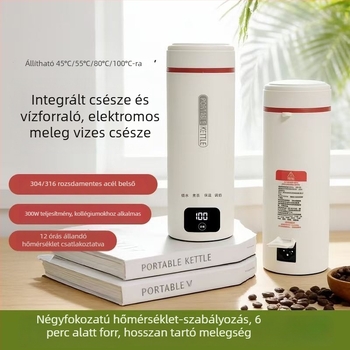 Hordozható elektromos forróvíz-kanna integrált hőszigeteléssel, kompakt rozsdamentes acél kanna irodához és utazáshoz
