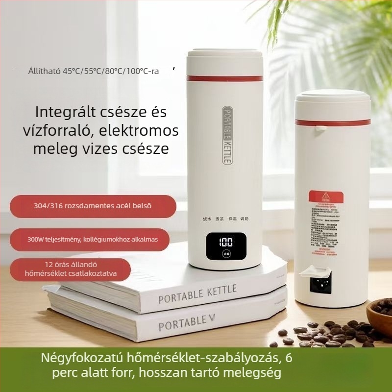 Hordozható elektromos forróvíz-kanna integrált hőszigeteléssel, kompakt rozsdamentes acél kanna irodához és utazáshoz