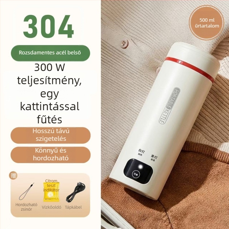 Hordozható elektromos forróvíz-kanna integrált hőszigeteléssel, kompakt rozsdamentes acél kanna irodához és utazáshoz