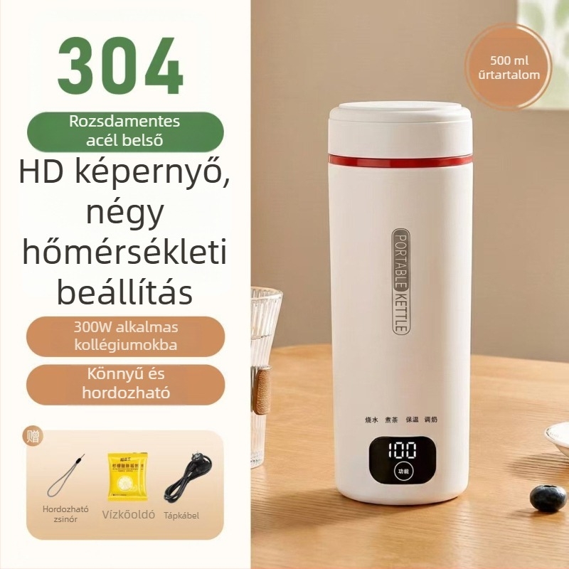Hordozható elektromos forróvíz-kanna integrált hőszigeteléssel, kompakt rozsdamentes acél kanna irodához és utazáshoz