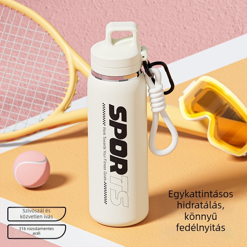 One-Touch gyorsnyitású termosz pohár, 316 belső és 304 külső rozsdamentes acélból, nagy kapacitású, hordozható sportos vízpalack