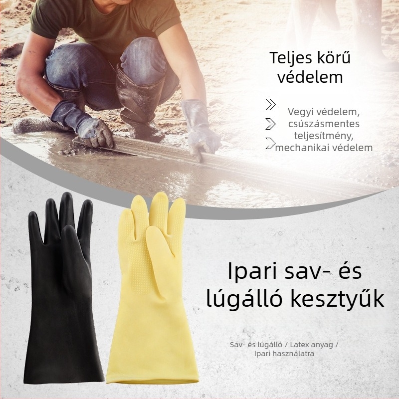 Friends ipari latex kesztyűk, sav- és lúgálló, fekete-sárga, nylon bélés, csúszásmentes