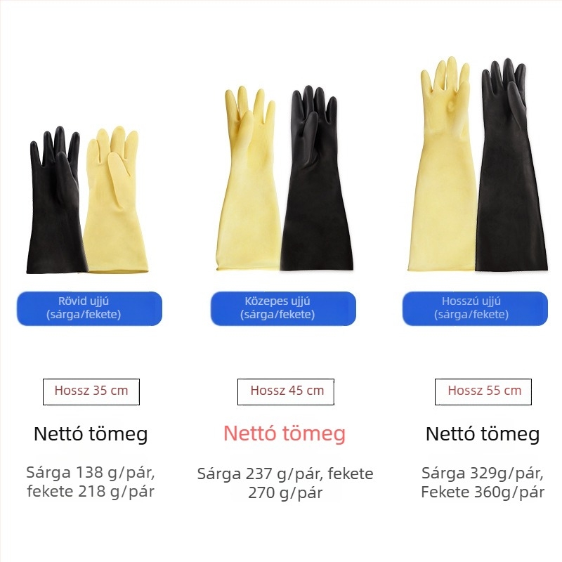 Friends ipari latex kesztyűk, sav- és lúgálló, fekete-sárga, nylon bélés, csúszásmentes