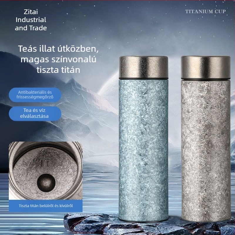 Új tiszta titánium termosz pohár nagy kapacitással, dupla falú vákuum, teljes titánium test, prémium üzleti ajándék