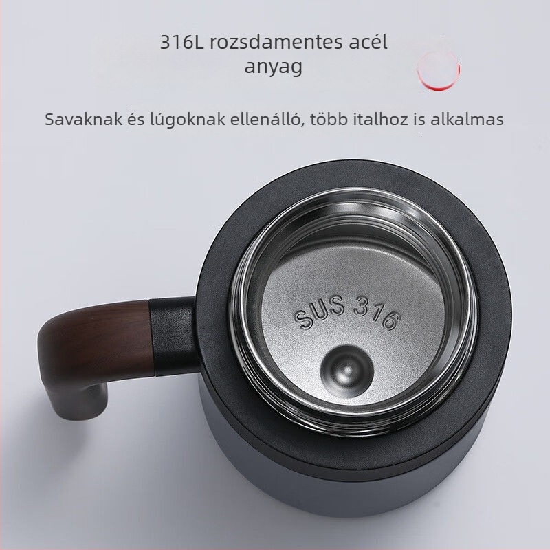Üzleti termosz pohár 316-os rozsdamentes acélból, nagy kapacitású, tea-víz szétválasztó rendszerrel – elegáns irodai ajándék