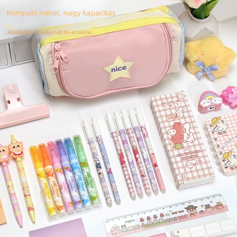 Csillag mintás tolltartó, nagy kapacitású, kézi hordozású, iskola céljára, minimalist stílusú, vászonból