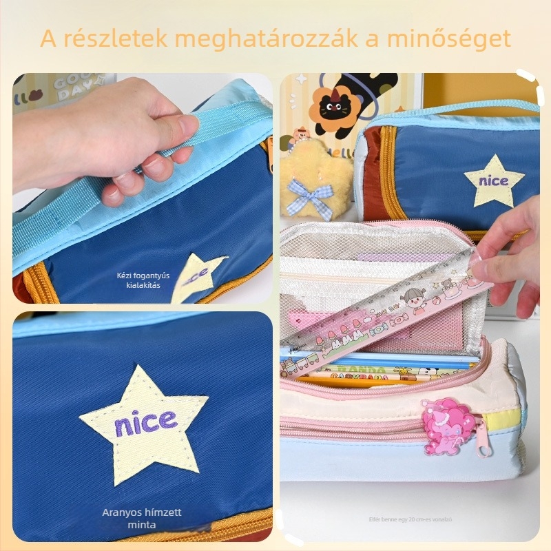 Csillag mintás tolltartó, nagy kapacitású, kézi hordozású, iskola céljára, minimalist stílusú, vászonból