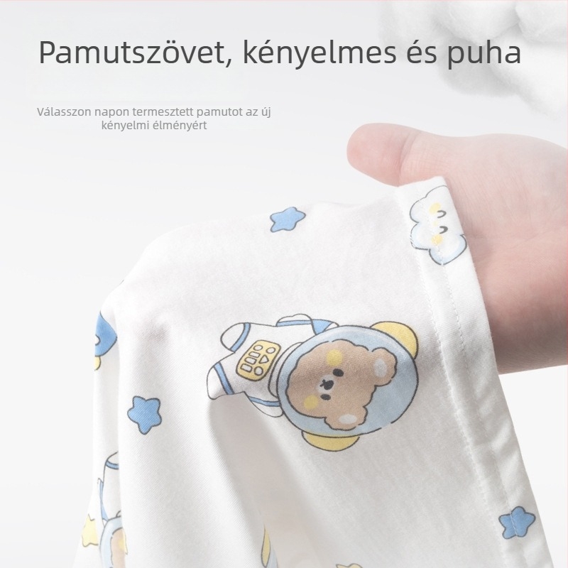 Gyerekeknek rövid ujjú pizsama készlet, 100% pamut, vékony, légáteresztő, nyári otthoni ruházat
