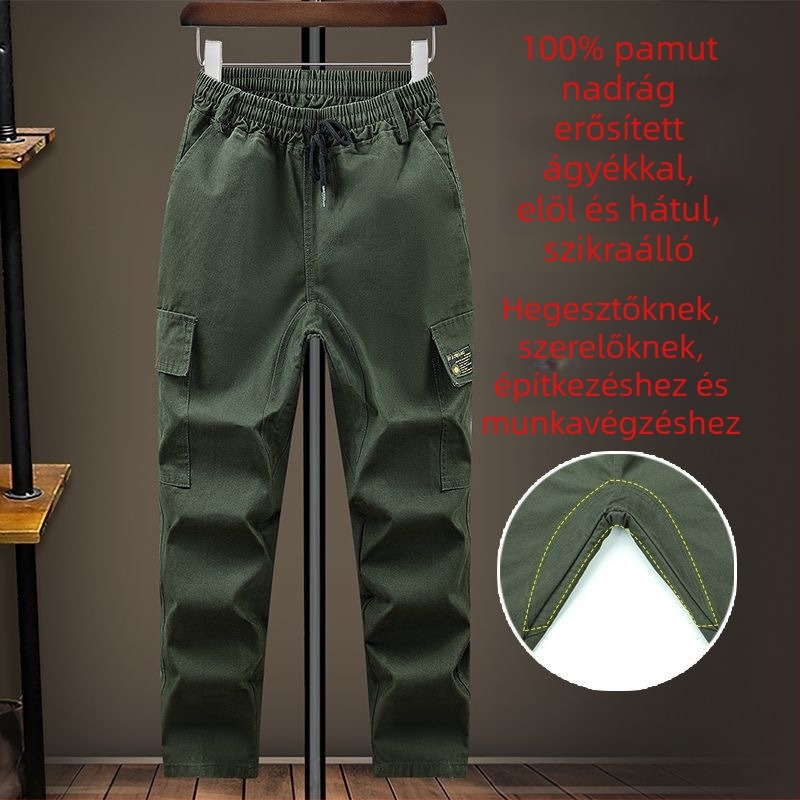 Vászon munkanadrág erősített ágyékkal, hőálló és kopásálló, hegesztéshez és gépészeti javításokhoz